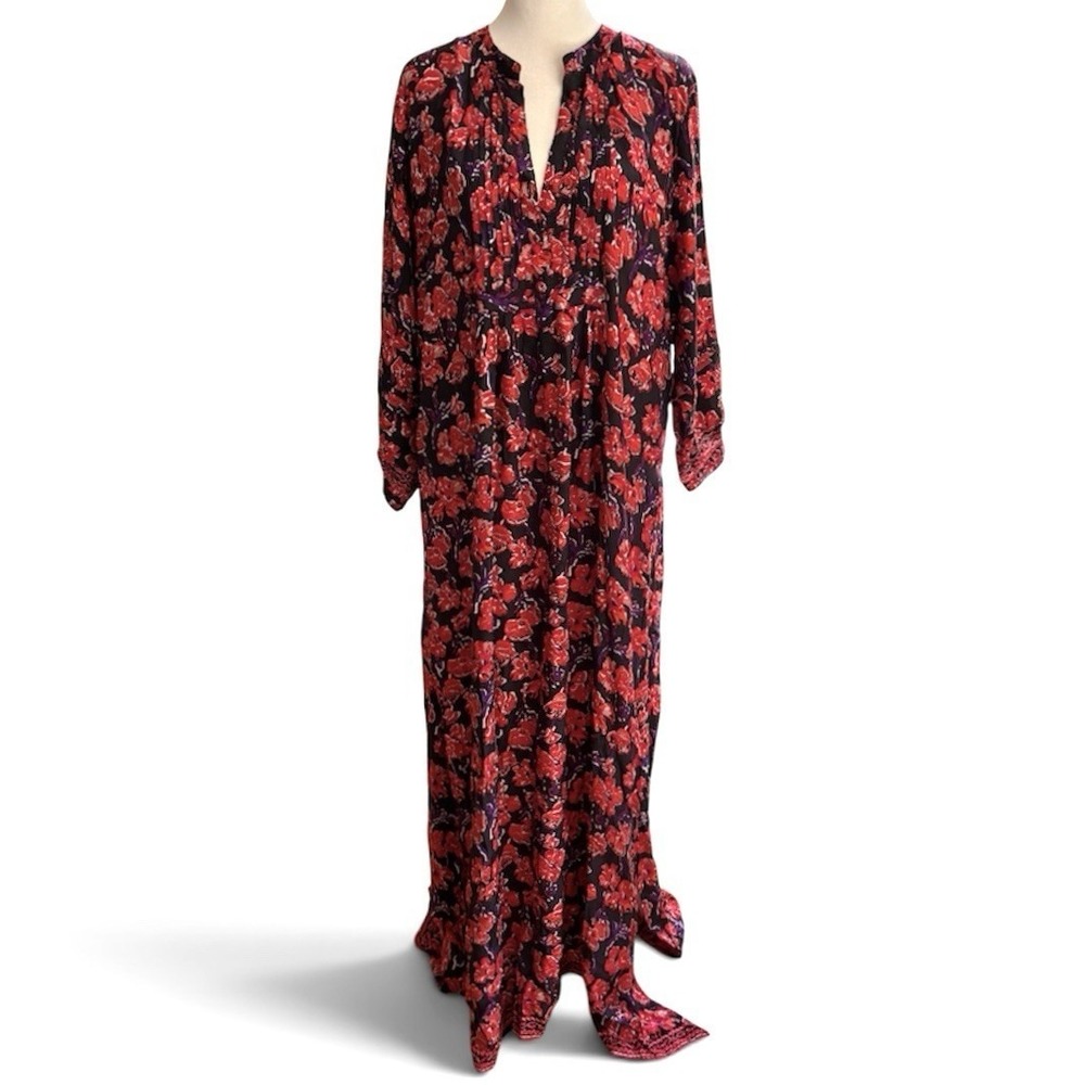 Natalie Martin Sammie Silk Maxi Dress Dark Floral Boho Feminine Resortwear Sz M